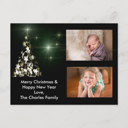 Foto's en sterren op het Briefkaart met de kerstbo (Voorkant)