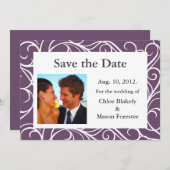 Foto's en zwemmen Sla de datum op (paars) Save The Date (Voorkant / Achterkant)