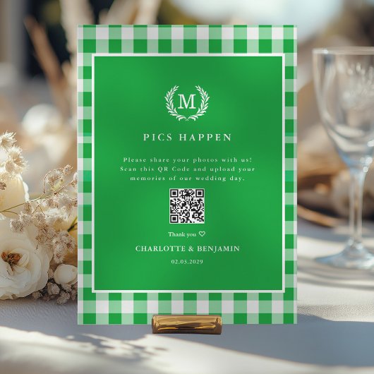 FOTO'S GEBEUREN!QR Code Green Gingham Wedding Gall
