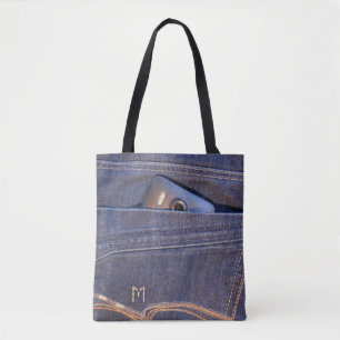 Foto's in zakmonogram van blauwhelmen tote bag