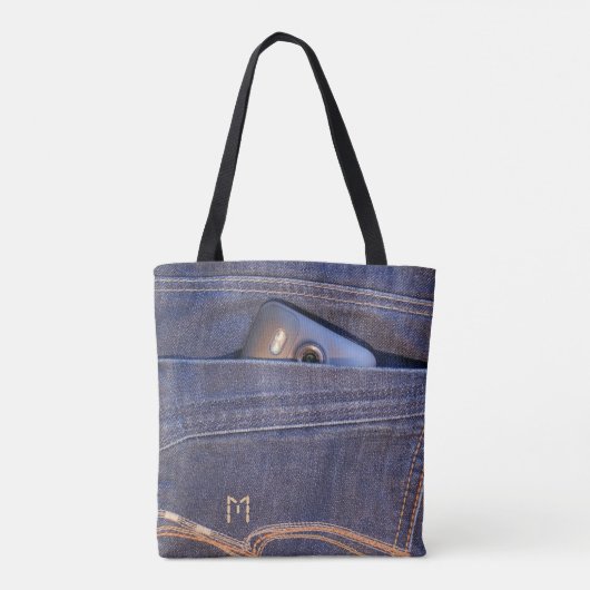 Foto's in zakmonogram van blauwhelmen tote bag (Achterkant)
