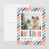 Foto's Merry & Bright Family Retro Stripes Briefkaart (Voorkant / Achterkant)