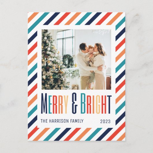 Foto's Merry & Bright Family Retro Stripes Briefkaart (Voorkant)