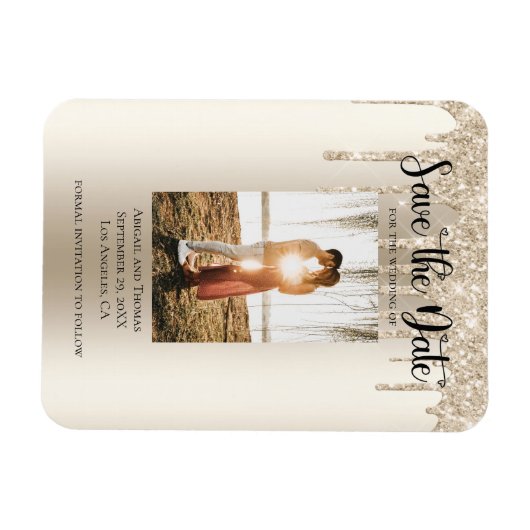 Foto's met Glitter Modern Verloving opslaan Magneet (Horizontaal)