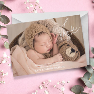 Foto's met handgeschreven Baby shower Bedankkaart