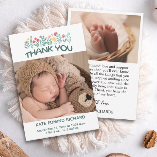 Foto's met handgeschreven Baby shower Bedankkaart