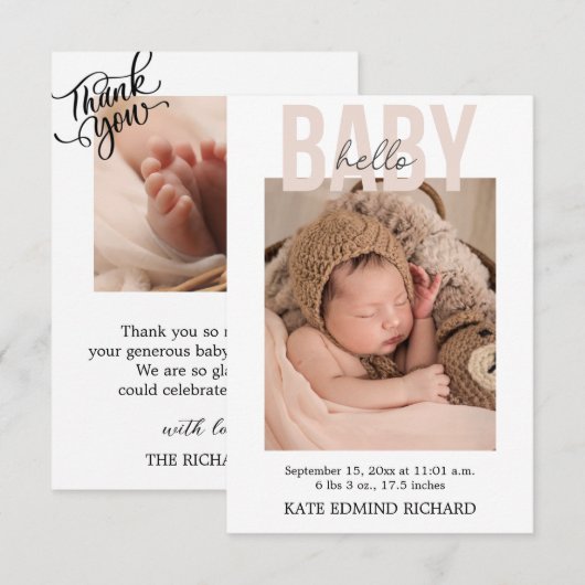 Foto's met handgeschreven Baby shower Bedankkaart (Voorkant / Achterkant)