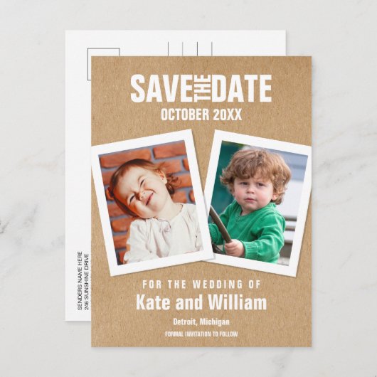 Foto's met kindertijd sparen de datum boho Rustic Aankondigingskaart (Voorkant / Achterkant)