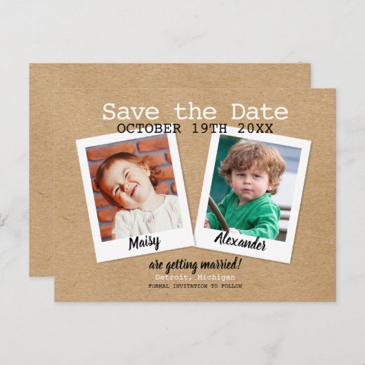 Foto's met kindertijd sparen de datum boho Rustic Aankondigingskaart (Voorkant / Achterkant)