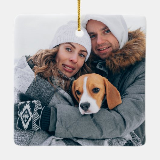 Foto's met moderne script, eerste Kerstmis Keramisch Ornament (Achterkant)