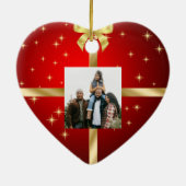 Foto's met rood en goudkeramisch hart, versierd keramisch ornament (Achterkant)