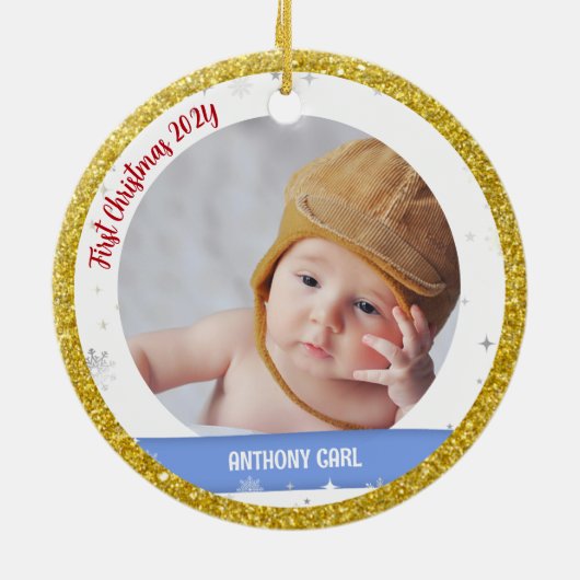 Foto's met twee zijden, opa, eerste kerstBaby Keramisch Ornament (Achterkant)