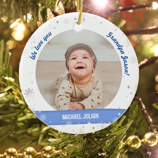 Foto's met twee zijden, opa, eerste kerstBaby Keramisch Ornament