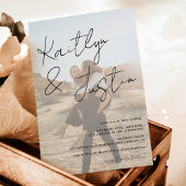 Foto's naam script calligrafie witte zwarte bruilo kaart