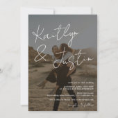 Foto's naam script calligrafie zwarte bruiloft kaart (Voorkant)