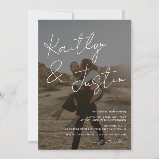 Foto's naam script calligrafie zwarte bruiloft kaart (Voorkant)