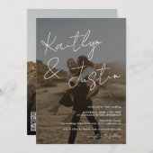 Foto's naam script calligrafie zwarte bruiloft kaart (Voorkant / Achterkant)