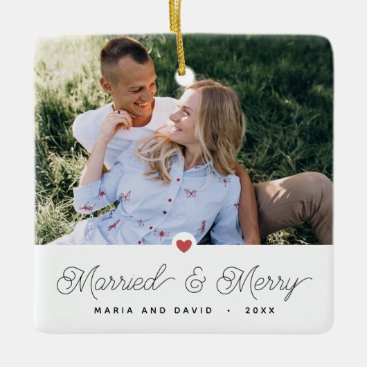 Foto's Pas getrouwd, gehuwd en Merry 2 Keramisch Ornament (Voorkant)