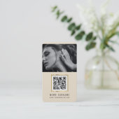 foto's qr code scannable barcode modern beige visitekaartje (Staand voorkant)