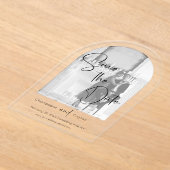 Foto's Sla de datum op Modern Script Wedding Acryl Uitnodigingen (Laagn)