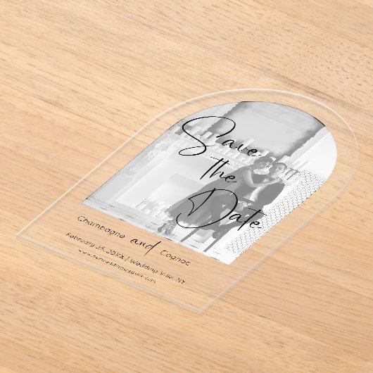 Foto's Sla de datum op Modern Script Wedding Acryl Uitnodigingen (Laagn)