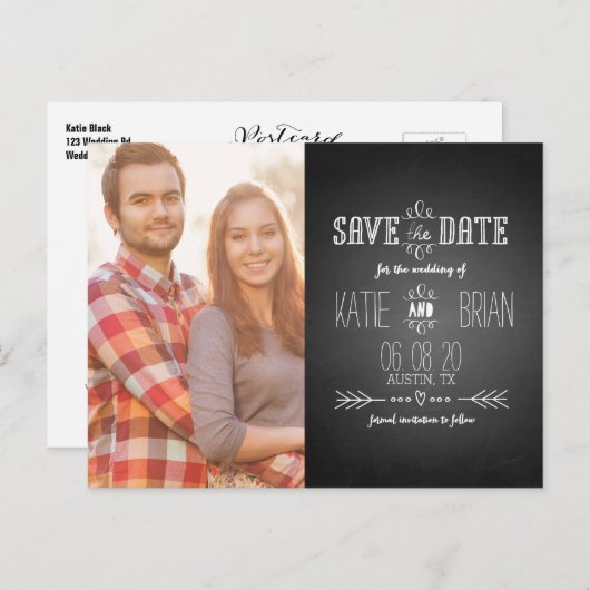 Foto's Sla de datums op |  zwart krijtbord Aankondigingskaart (Voorkant / Achterkant)