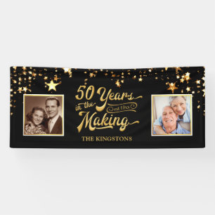 Foto's van 50e Jubileum zwart & Gold then & Now Spandoek