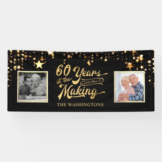 Foto's van 60e Jubileum zwart & Gold then & Now Spandoek (Horizontaal)