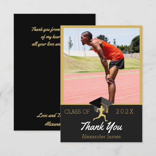 Fotos van afgestudeerde hardloper  bedankkaart (Voorkant / Achterkant)