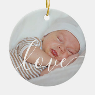 Foto's van baby jongen met witte script aankondigi keramisch ornament