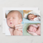 Fotos van baby jongen Monogram Blauwe script Gebor Aankondiging (Achterkant)