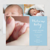Fotos van baby jongen Monogram Blauwe script Gebor Aankondiging (Voorkant / Achterkant)