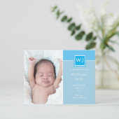 Foto's van babyjongen Blauw Elegant Chic Initiaal  Aankondigingskaart (Staand voorkant)