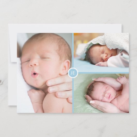 Foto's van babyjongen Monogram Blauwe scriptie Geb Aankondiging (Achterkant)