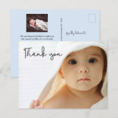 Foto's van de baby van de douane Blauw Modern Dank Aankondigingskaart (Voorkant / Achterkant)