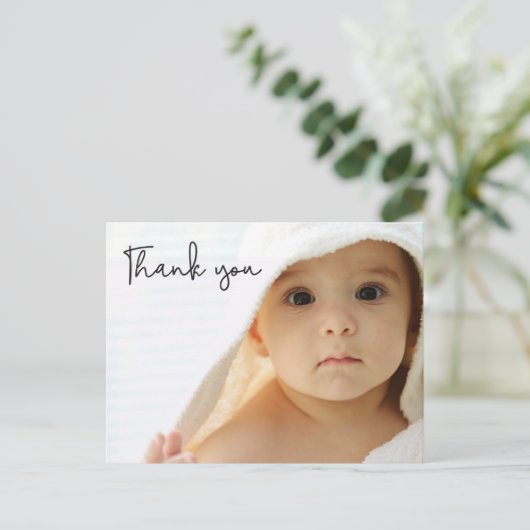 Foto's van de baby van de douane Blauw Modern Dank Aankondigingskaart (Staand voorkant)