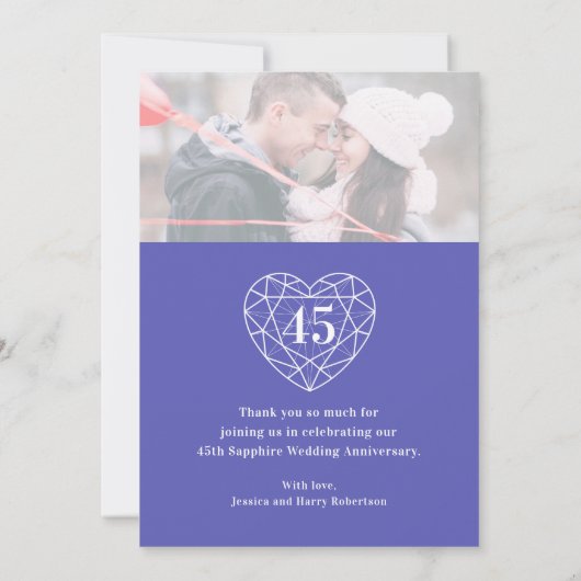 Foto's van de blauwe saffierse verjaardag 45 jaar bedankkaart (Achterkant)