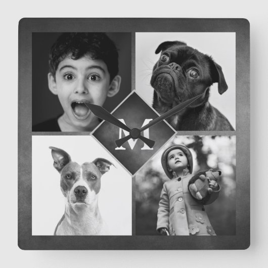 Foto's van de familie Collage Black Chalkboard mon Vierkante Klok (Voorkant)