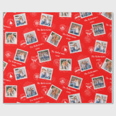 Foto's van de kerstfamilie Foto's rood Cadeaupapier (Vlak)