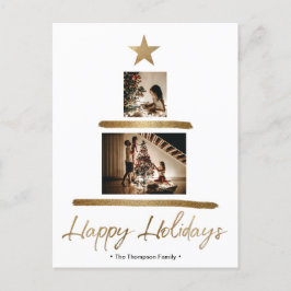 Foto's van de moderne Gold Star-kerstfamilie Feestdagenkaart