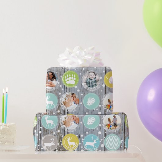 Foto's van de Rustic Barn Wood Kerstfamilie Cadeaupapier (Feestgeschenken)