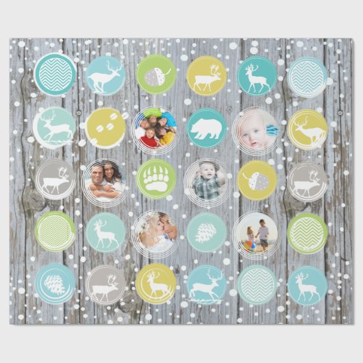 Foto's van de Rustic Barn Wood Kerstfamilie Cadeaupapier (Vlak)