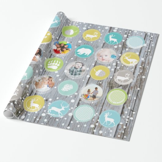 Foto's van de Rustic Barn Wood Kerstfamilie Cadeaupapier (Uitgerold)