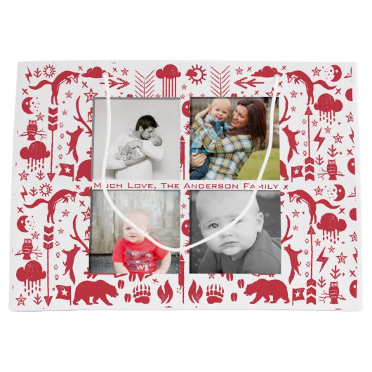 Foto's van de Rustic Red Fox Pattern-kerstfamilie Groot Cadeauzakje (Voorkant)