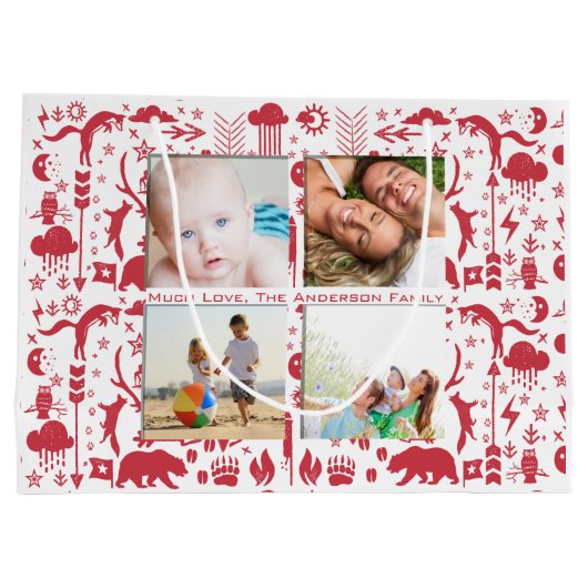 Foto's van de Rustic Red Fox Pattern-kerstfamilie Groot Cadeauzakje (Achterkant)