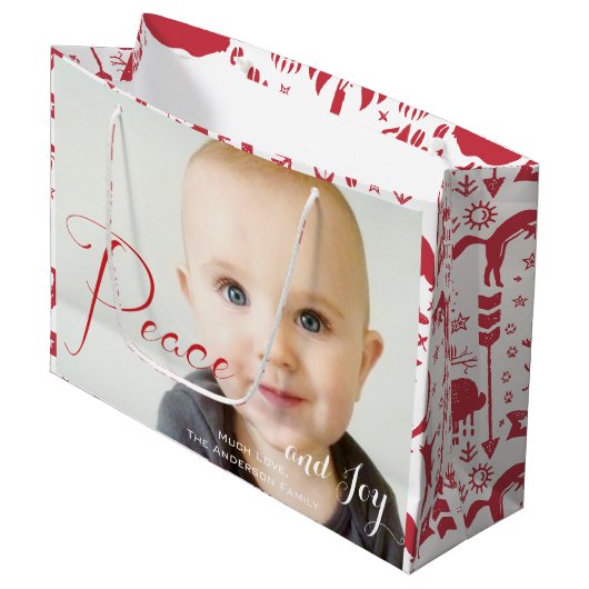 Foto's van de Rustic Red Fox Pattern-kerstfamilie Groot Cadeauzakje (Voorkant Gekanteld)