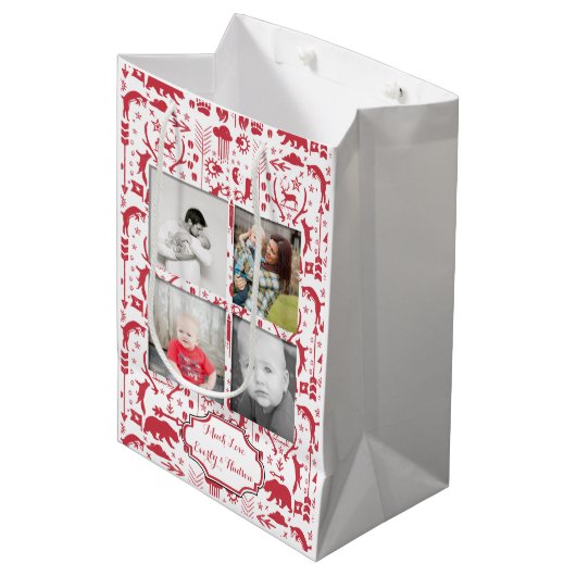 Foto's van de Rustic Red Fox Pattern-kerstfamilie Medium Cadeauzakje (Voorkant Gekanteld)