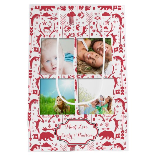 Foto's van de Rustic Red Fox Pattern-kerstfamilie Medium Cadeauzakje (Achterkant)