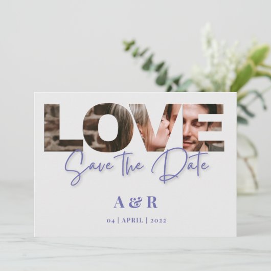 Foto's van grafische liefdesbrieven Opslaan Datum Save The Date (Staand voorkant)