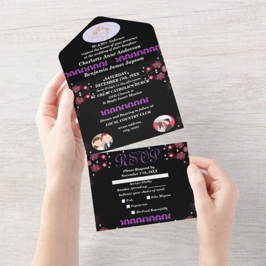 Foto's van Groom & Bride Tekst Gepersonaliseerd We All In One Uitnodiging (Afscheurbaar)